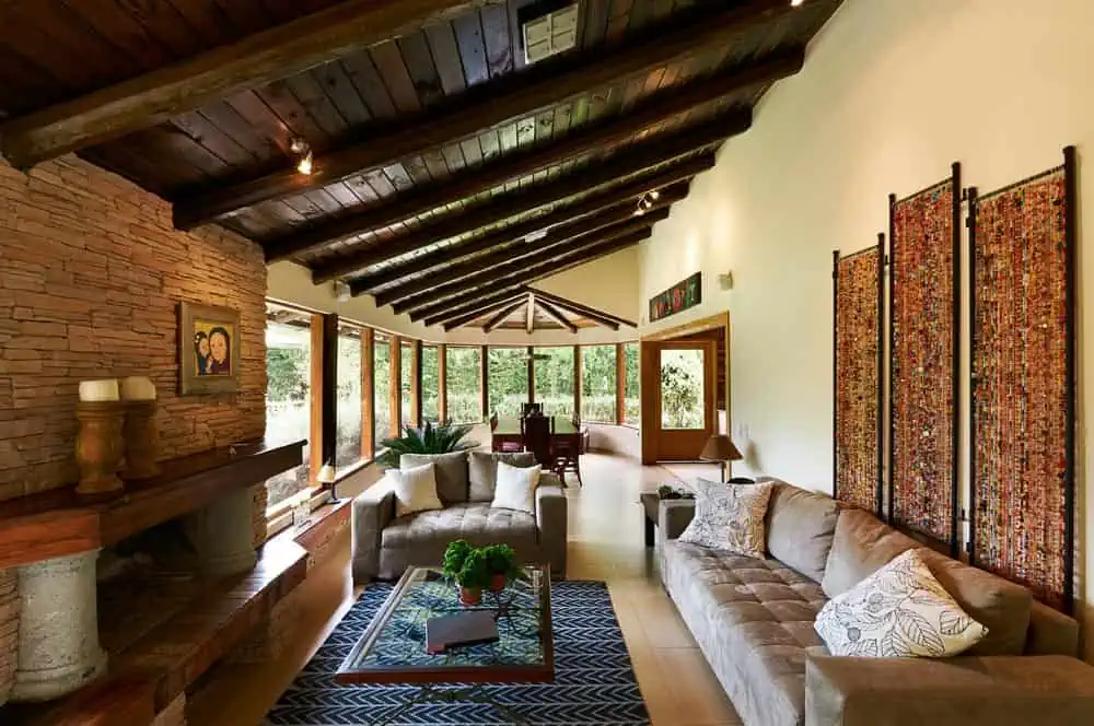 wide room with rustic decor